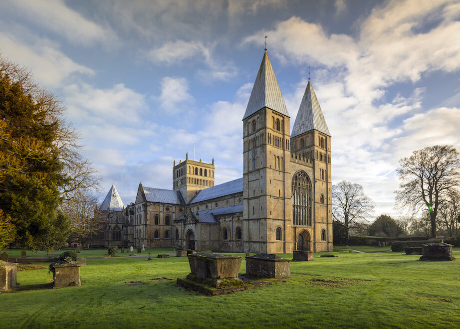 Southwell Minster, Southwell, Nottinghamshire, UK, December 2018, West Front of Southwell Minster