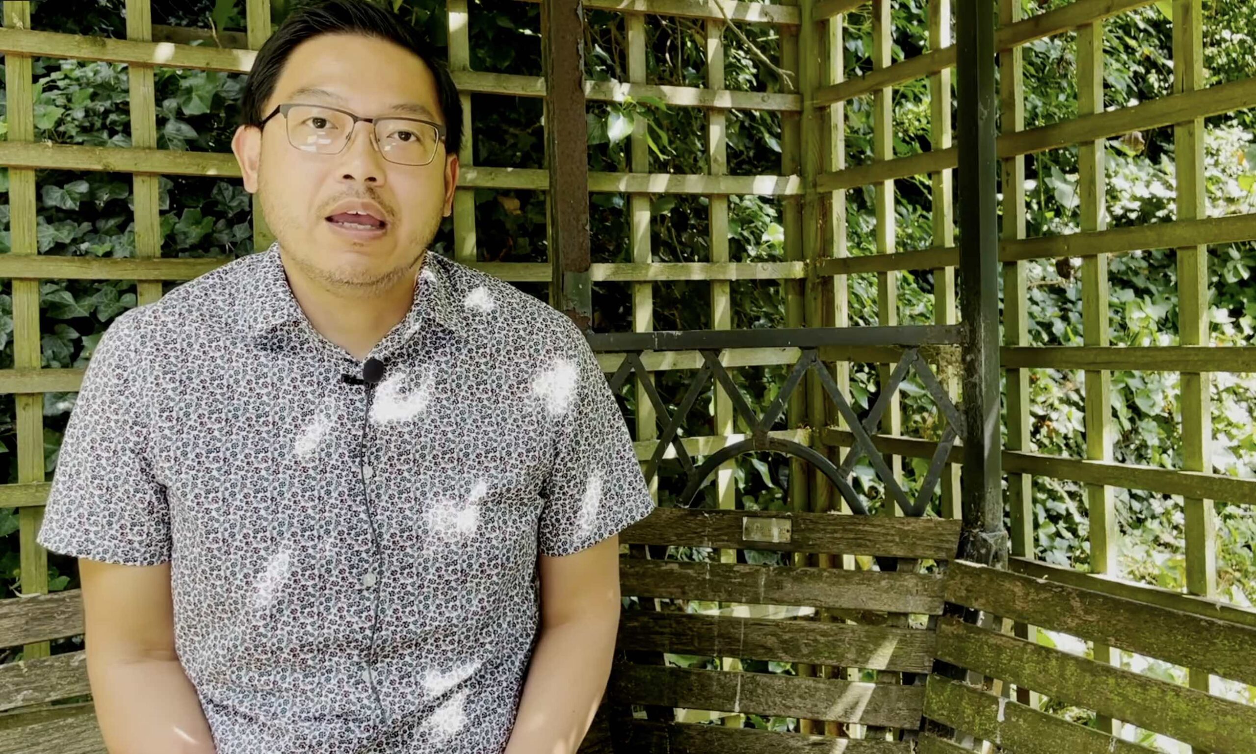 man in garden in interview