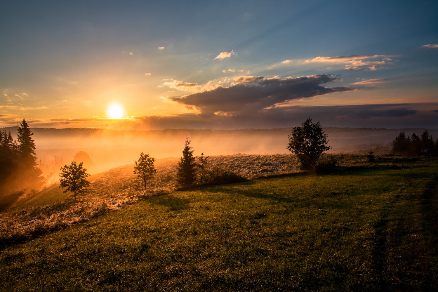 Sunrise scene over hills